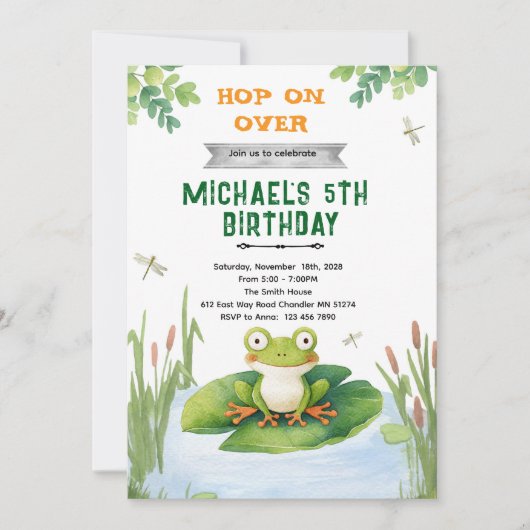 Cute frog toad birthday party invitation 招待状 (正面)