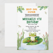 Cute frog toad birthday party invitation 招待状 (正面/裏面)