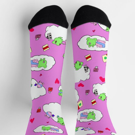 Cute Frog valentine Date Crew Socks ソックス (上部)
