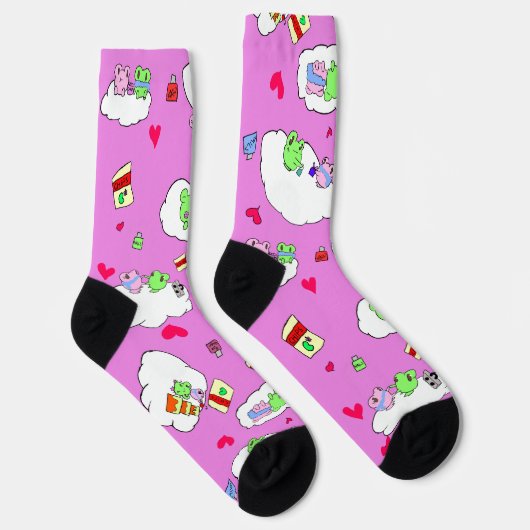 Cute Frog valentine Date Crew Socks ソックス (右)