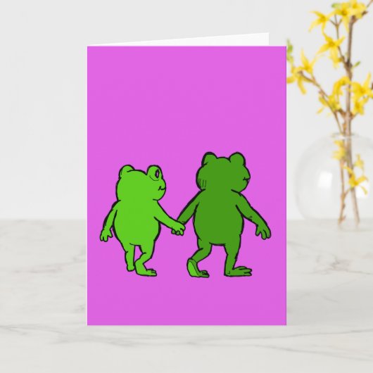 Cute Frog Whimsical Cartoon Friendship Card カード (黄色い花)