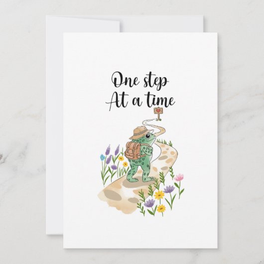 Cute Frog with Backpack One Step at a Time 招待状 (正面)