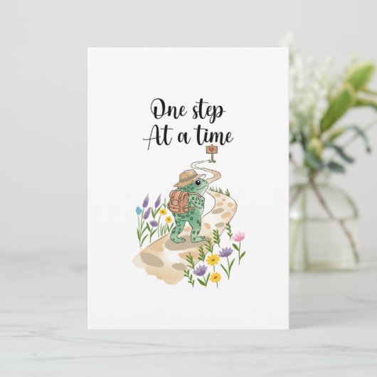 Cute Frog with Backpack One Step at a Time 招待状 (スタンド正面)