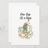 Cute Frog with Backpack One Step at a Time 招待状 (正面/裏面)