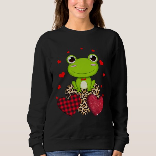 Cute Frog With Leopard Red Plaid Heart  Ideas スウェットシャツ (正面)