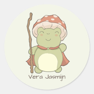 Cute frog with mushroom hat | personalised name ラウンドシール