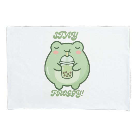 Cute Froggy Bubble Tea Pillow Cover – Kawaii Frog  枕カバー (正面)