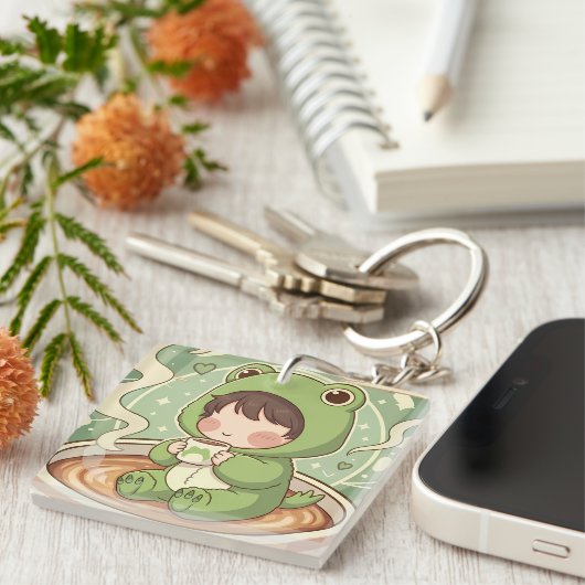 Cute Froggy Coffee Tale Design キーホルダー (正面右)