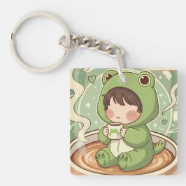 Cute Froggy Coffee Tale Design キーホルダー