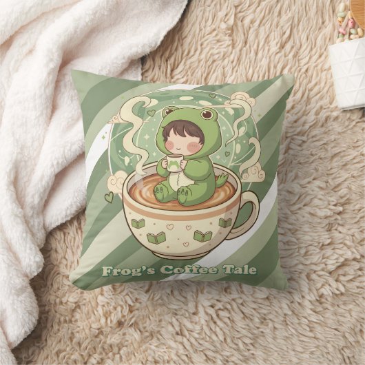 Cute Froggy Coffee Tale Design クッション (ブランケット)