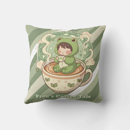 Cute Froggy Coffee Tale Design クッション (裏面)