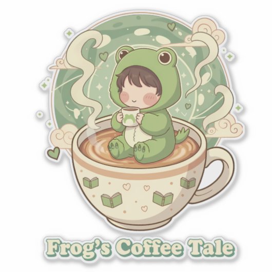 Cute Froggy Coffee Tale Design シール (正面)