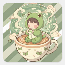 Cute Froggy Coffee Tale Design スクエアシール