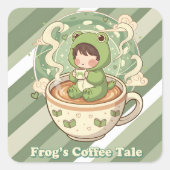 Cute Froggy Coffee Tale Design スクエアシール (正面)