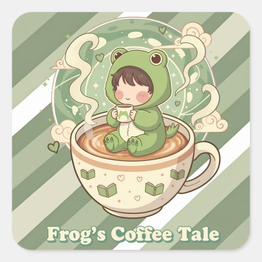 Cute Froggy Coffee Tale Design スクエアシール (正面)