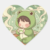Cute Froggy Coffee Tale Design ハートシール (正面)