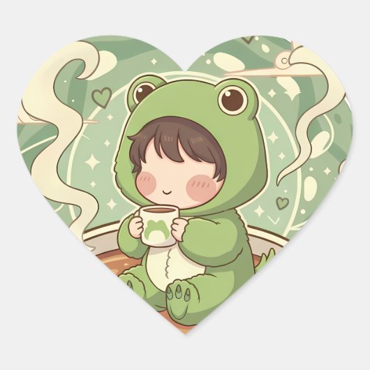 Cute Froggy Coffee Tale Design ハートシール (正面)