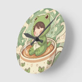 Cute Froggy Coffee Tale Design ラウンド壁時計 (傾斜)