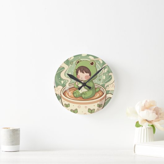 Cute Froggy Coffee Tale Design ラウンド壁時計 (ホーム)