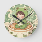 Cute Froggy Coffee Tale Design ラウンド壁時計 (正面)