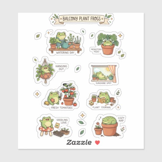 Cute Frogs Balcony Plants Sticker Sheet シール (シート)