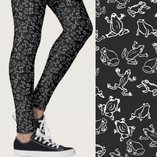 Cute Frogs Black and White Pattern レギンス