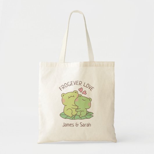 Cute Frogs Couple Frogever Love Pun トートバッグ (正面)