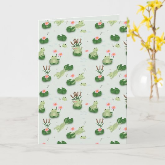 Cute Frogs in Lily Pond カード (黄色い花)