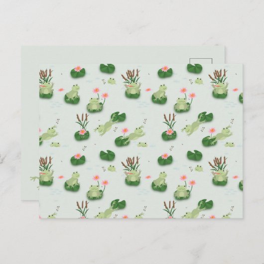 Cute Frogs in Lily Pond ポストカード (正面/裏面)