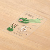 Cute Frogs in Lily Pond Hop On Over Kids Birthday アクリル招待状 (レイダウン)