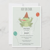 Cute Frogs in Lily Pond Hop On Over Kids Birthday 招待状 (正面)