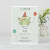 Cute Frogs in Lily Pond Hop On Over Kids Birthday 招待状 (スタンド正面)