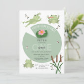 Cute Frogs in Lily Pond Hop On Over Kids Birthday 招待状 (スタンド正面)