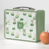 Cute Frogs in Lily Pond Monogrammed Initial メタルランチボックス (インサイチュ)