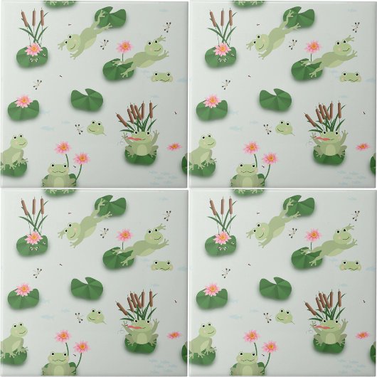 Cute Frogs in Lily Pond Nursery Gender Neutral タイル