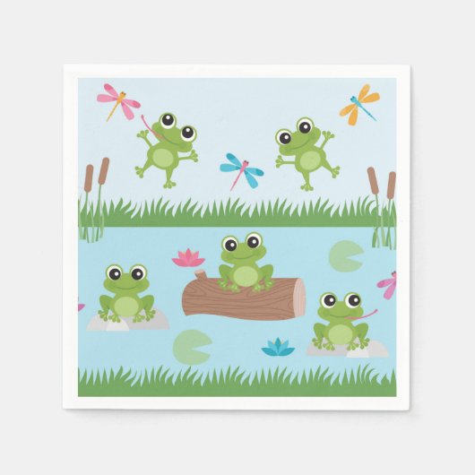 Cute Frogs in Pond スタンダードカクテルナプキン (正面)
