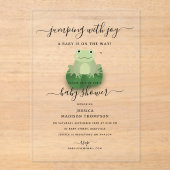 Cute Frogs Lily Pond Gender Neutral Baby Shower アクリル招待状 (正面)