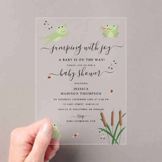 Cute Frogs Lily Pond Gender Neutral Baby Shower アクリル招待状 (インサイチュ (ポータブル))