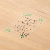 Cute Frogs Lily Pond Gender Neutral Baby Shower アクリル招待状 (レイダウン)