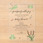 Cute Frogs Lily Pond Gender Neutral Baby Shower アクリル招待状 (正面)