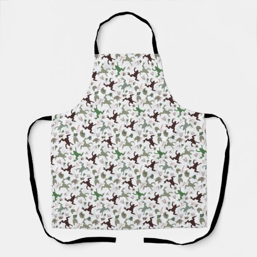 Cute Frogs Nature Floral Pattern エプロン (正面)
