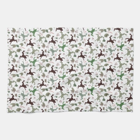 Cute Frogs Nature Floral Pattern キッチンタオル (横)