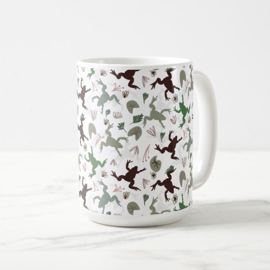 Cute Frogs Nature Floral Pattern コーヒーマグカップ (正面右)