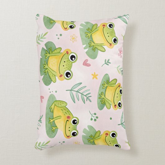Cute frogs Pattern アクセントクッション (正面(垂直))