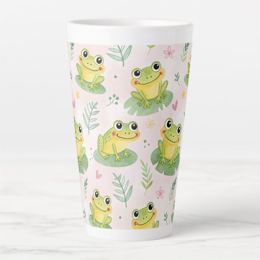 Cute frogs Pattern カフェラテマグ (正面)