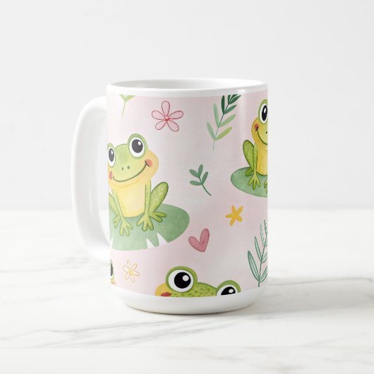 Cute frogs Pattern コーヒーマグカップ (正面左)