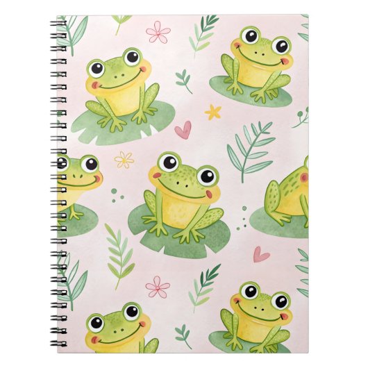 Cute frogs Pattern ノートブック (正面)
