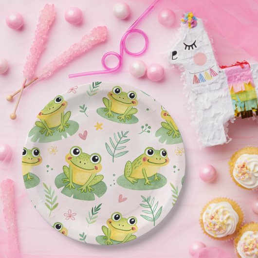 Cute frogs Pattern ペーパープレート (パーティー)