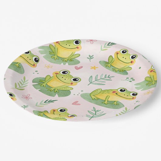 Cute frogs Pattern ペーパープレート (アングル)