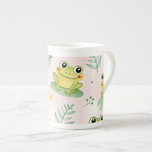 Cute frogs Pattern ボーンチャイナマグカップ (正面右)